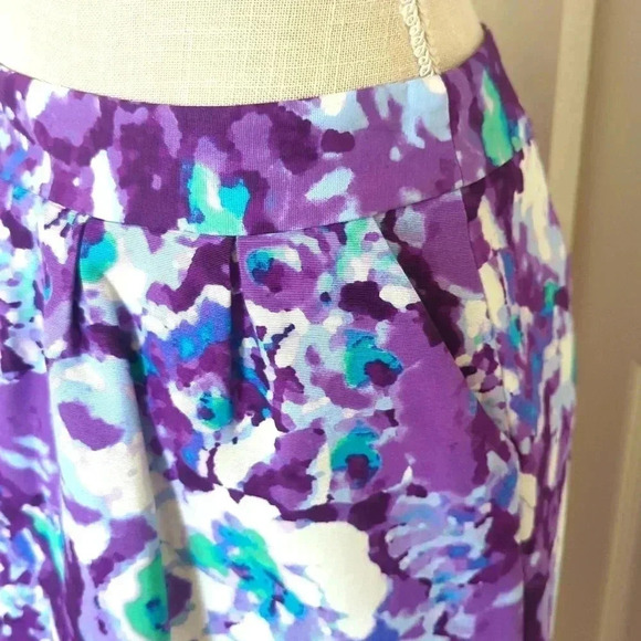 Halogen Purple Floral Print Silk Blend Mini-Skirt - Picture 3 of 5